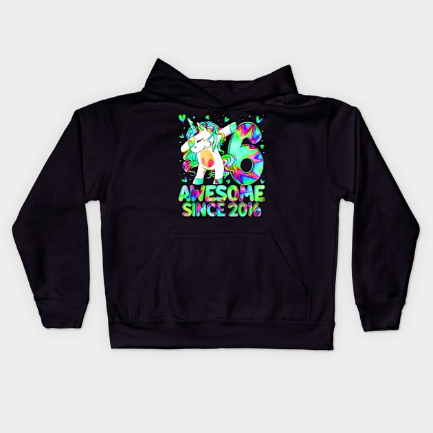 6Th Birthday Colorful Tie Dye 6 Year Old Unicorn Girls Kids Hoodie by Zoe Hill Autism
